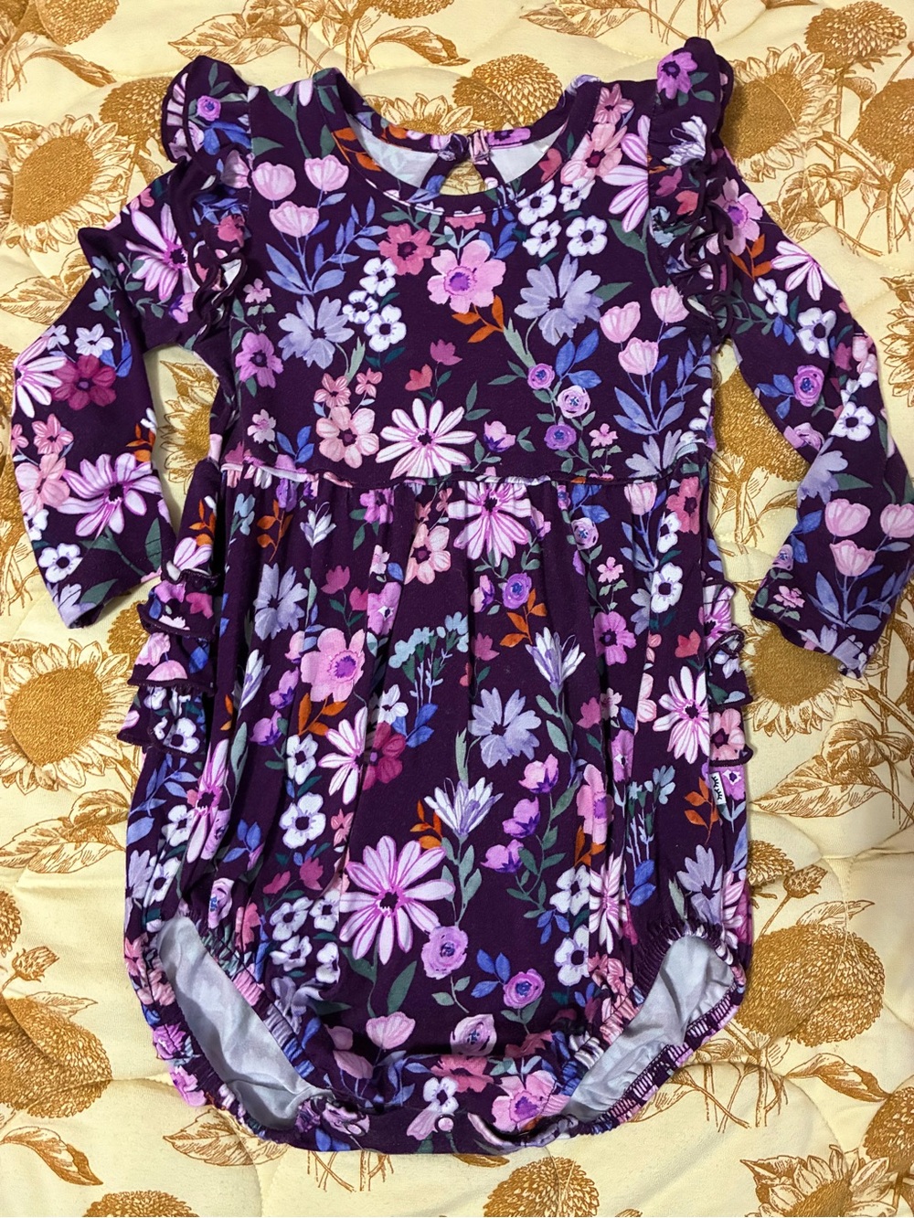 Little Sleepies Violet Meadow long sleeve ruffle bubble romper